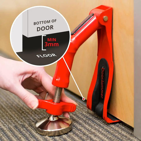 Portable Door Lock Brace For Inswinging Doors With 3Mm Clearance Industrial Strength Security Barrier shown in use