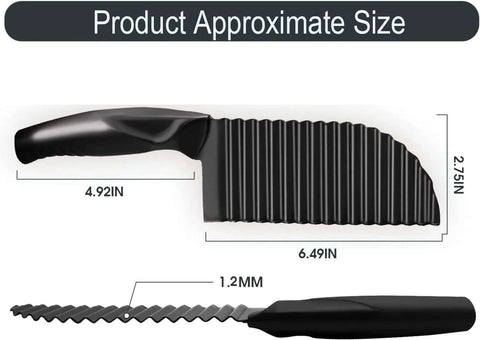 Neletao crinkle potato cutter, black handheld kitchen knife with stainless steel wavy blade.