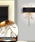 Modern Copper Wall Sconce with Stainless Steel Shade for Living Room and Corridor adds a Sleek Vibe to Your Space with Next Level design and Elegant Lighting for a Totally Fresh Look at Home Decor with copper branches detail.