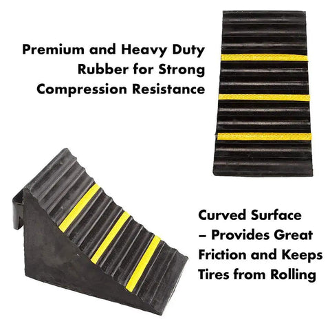 Two Pack Heavy Duty Extra Large Solid Rubber Wheel Chocks With Portable Handle for Travel Trailer Truck RV Commercial Vehicles