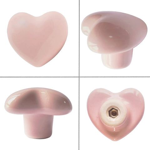 Heart Shaped Ceramic Drawer Knobs Set Of 6 With 3 Sized Screws For Cabinets, Dressers, Closets And Wardrobes Powder Pink Durable Glazed Ceramic Furniture Pulls Handles For Home Makeover And Easy Install Boss Vibe. Set of 4 views