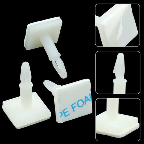 White Adhesive PCB Spacer Set 25 Pcs Nylon Standoffs With Sticky Base 12.4mm, close-up showing adhesive and structure.