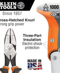 Built Tough Insulated Side Cutting Pliers With 1000 V Rating, VDE Certified, Three-Part Insulation USA label shown