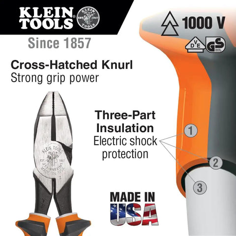 Built Tough Insulated Side Cutting Pliers With 1000 V Rating, VDE Certified, Three-Part Insulation USA label shown
