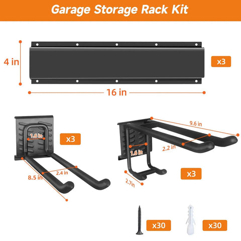 Heavy Duty 48 Inch Wall Mount Garden Tool Organizer Rack With Six Hooks For Yard Tools and Garage Storage