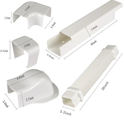 Line Set Cover Kit 3-Inch For Mini Split And Central Air Conditioning And Heat Pumps, 7 Feet components with measurements