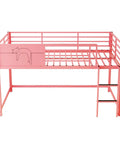 Twin Size Guardrail Bed Frame With Under Bed Storage And Decorative Options For Kid Rooms. Sturdy pink metal frame with ladder.