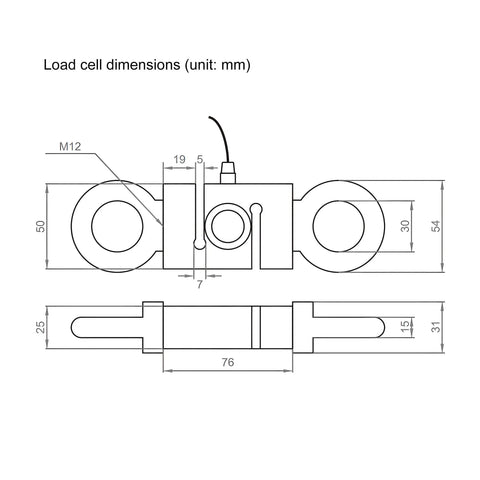 Digital Force Gauge Push Pull Dynamometer With External Load Cell Sensor Peak Hold And Track Modes 0.5 Percent Accuracy 4900 N size drawing