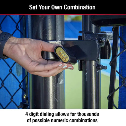 Person setting Custom Four Digit Padlock With Weatherproof Build For Indoor And Outdoor Use No Sweat To Set Your Own Code Ideal For Gym Lockers Gates Sheds And School Lockers Tough 2 Pack To Keep Your Stuff Safe on gate