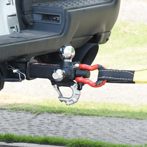Tri Ball Trailer Hitch Mount With Swivel Tow Shackle And Hook For 2 Inch Receiver Chrome Trailer Balls in use on vehicle