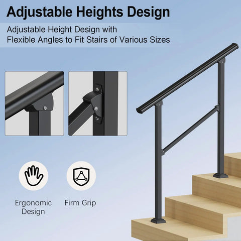 Built Tough Outdoor Handrails For One To Two Steps With No Sweat Setup Adjustable Angle Black Iron Stair Railing Kit with ergonomic design.