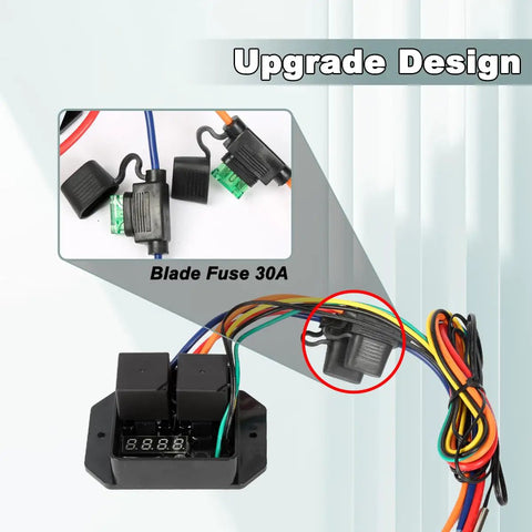 Dual Electric Radiator Fan Switch Kit For 12V And 24V Rides with Blade Fuse 30A and digital controller detail view