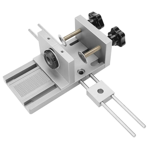Top Notch FtVogue Dowelling Jig Made From 6061 Aluminum Alloy, Self Centering Drill Guide With 6 Mm 8 Mm And 10 Mm Bushings Perfect For Woodworking Joinery Projects Adjustable Capacity From 10 Up To 180 Mm Thick Boards, angled view