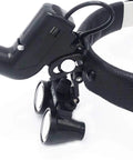 Close-up of All Purpose 5W Rechargeable Headband LED Headlight With 3.5X Binocular Loupe and leather strap, model DY-106.