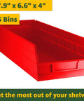 Top Tier Heavy Duty Garage Shelving Unit 18 By 36 By 74 Inches With 25 Sturdy Storage Bins Commercial Grade Wire Rack bright red bin 17.9x6.6x4 inches
