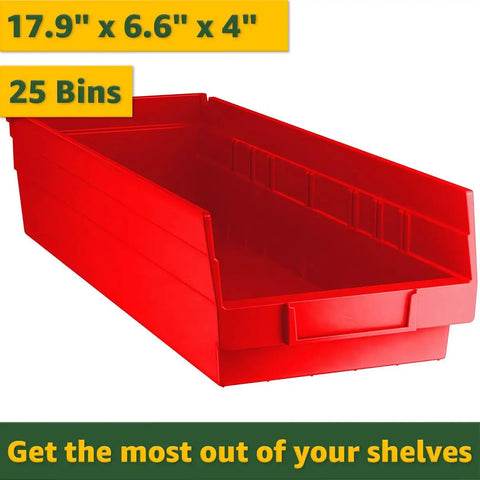 Top Tier Heavy Duty Garage Shelving Unit 18 By 36 By 74 Inches With 25 Sturdy Storage Bins Commercial Grade Wire Rack bright red bin 17.9x6.6x4 inches