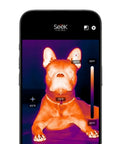 Nano 200 Thermal Camera For iPhone And iOS With USB C Connector, High Resolution 200 X 150 Thermal Imager displaying a dog's heat map.