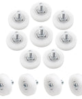 Pack Of Twelve 1 Inch Drawer Slide Roller Wheels Slick Gliding Pom Nylon Construction With Stainless Steel Threads from multiple angles.