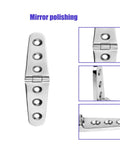 Beefy Built Marine Boat Strap Hinges 316 Stainless Steel Pair With Screws Noiseless Operation Sturdy Large 6 X 1.18 Inch Hinge For Hatches And Doors Corrosion Resistant For Saltwater Use mirror-polished boat hinge, 3-hole side view