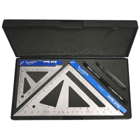 4 Inch And 7 Inch Stainless Steel Bench Square Set With Tri Square, Aluminum Base In Blue Anodized Finish in open box