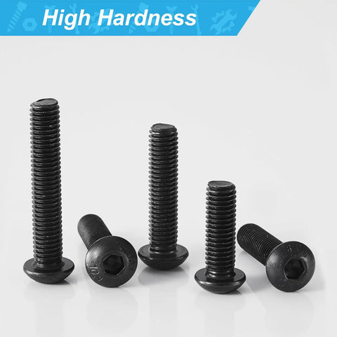 M3 Button Head Socket Cap Screws Set 20 25 30 35 40mm Fully Threaded 10.9 Grade Alloy Steel Black Oxide Finish With Metric Allen Hex Drive 100 Piece Assortment Kit shown
