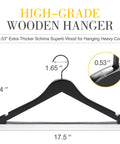 Beefy Heavy Duty Wooden Hangers For Coats And Pants With Non Slip Bar Notches And Extra Thick Flat Hook 0.53 Inch Thick