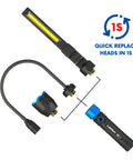 3 In 1 Quick Connect Rechargeable LED Work Light Kit with detachable magnetic base, flexible gooseneck, and slim bar light components.
