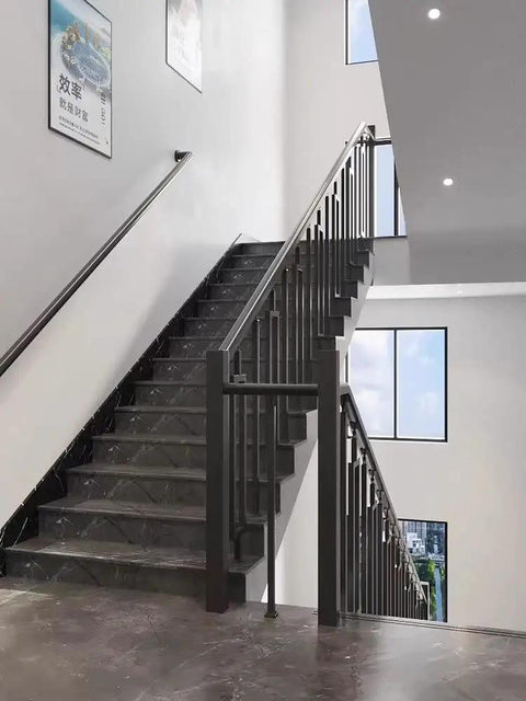 Eight Piece Metal Baluster Kit For Outdoor Deck And Porch Railing Featuring No Sweat Install And Badass Hold Strength For A Fresh Modern Banister Upgrade That Gives Your Yard A Totally Legit Glow Up in a stylish stairway setting.
