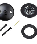 Trip Lever Tub Trim Kit Set With Overflow Face Plate And Strainer Drain Matte Black Finish Includes Overflow And Matching Screws