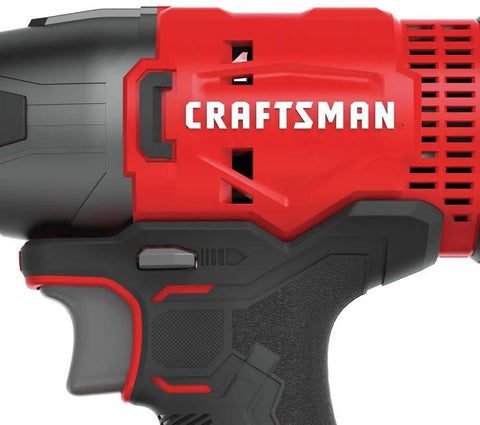 Close-up of 20V Cordless Impact Driver Kit With One Quarter Inch Quick Release Chuck handle and grip details, logo visible