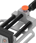 Beefy Clamp Press Vise For Drill Bench With Flat Push Clamping Stainless Steel 100mm Jaw Hand Operated Holding Tool For Precise Drilling Workbench Repair And Parts Securing, close-up