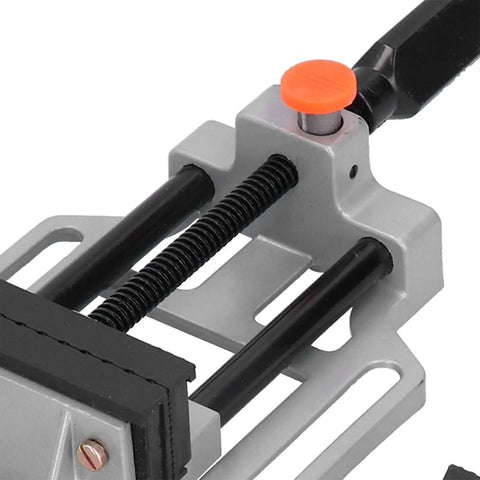 Beefy Clamp Press Vise For Drill Bench With Flat Push Clamping Stainless Steel 100mm Jaw Hand Operated Holding Tool For Precise Drilling Workbench Repair And Parts Securing, close-up