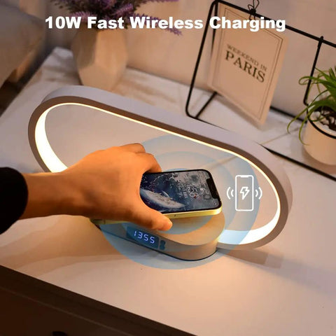 Wooden Bedside Lamp With Wireless Charger And Clock Touch Nightstand Lamp With 3 Color Stepless Dimming USB Port And 15W Fast Charge Cozy Light For Bedroom Or Home Office A Practical Gift For Her with phone charging