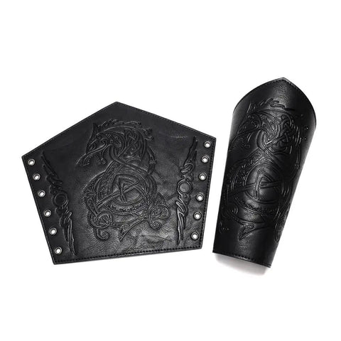 Badass Medieval Faux Leather Bracers Featuring Dragon And Viking Embossing, Adjustable Steampunk Punk Gothic Arm Cuffs.