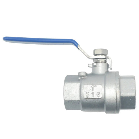 Side view of 1 inch NPT female stainless steel 316 full port ball valve with vinyl handle for reliable flow control.