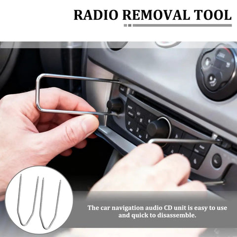 2 Piece Car Radio Removal Tool Set With V Shaped Pry Tools For Vehicle Stereo Disassembly in use on car dashboard