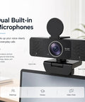 Straight Up Crisp 4K Autofocus USB Webcam For PC With Dual Mics, showing dual built-in microphones, mounted on a monitor.