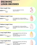 High-precision drawing liner brushes for Pro Nail Art Tools Set For Press On Nails with varying lengths from 7mm to 25mm.