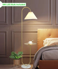 Modern Elegant Floor Lamp With Tray Shelf For Office Cafe Den Living Room Or Bedroom, Brass Gold Finish