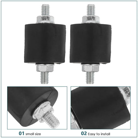 4 Pack Heavy Duty Air Compressor Vibration Mounts Rock Solid Dampening Pads, small size, M6 threaded steel isolators with rubber base.
