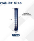 Six Piece Blue Compression Springs 38 Inch Od 2 Inch Length With Light Load Capacity For 3D Printers Molds And Mechanical Gear Repair Jobs Made From Tough Alloy Steel Wire For Durable Performance, showing dimensions.