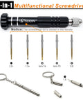 5 In 1 Eyeglass Repair Kit Screwdriver Set With S2 Steel Bits, compact black handle, keychain drivers included
