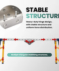 Heavy Duty Carbon Steel Folding Welding Table Offers 2200 Lbs Capacity And Adjustable Height With Swivel Casters For Serious Shop Wrenching And Build Work showing a stable hinge design with triangular stabilizing structures.