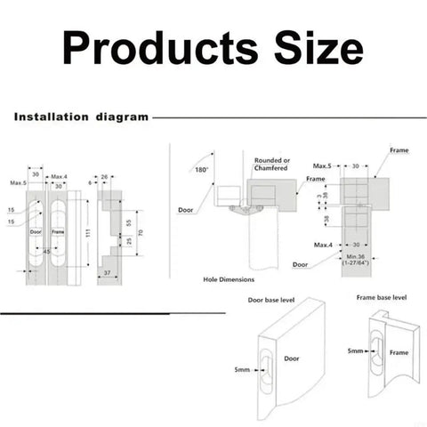 Installation diagram for 180 Degree Concealed Heavy Duty Door Hinge for Wood Doors