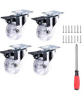Clear Swivel Caster Wheels Set Of 4 With Brakes For Furniture 3 Inch Heavy Duty Castors 800 Lb Load Capacity Easy Roll Mobility set