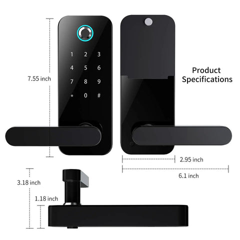 Keyless Bluetooth Smart Door Lock With Fingerprint Access And App Control, Gateway Hub Included, Smart Life management