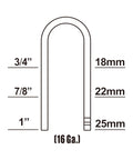 16 Ga staples diagram with sizes in inches and mm for Pneumatic 16 Gauge Fencing Stapler With Tool Free Heavy Duty Depth Adjust Jam Release And Wire Alignment For Trellising Snow Control And Pet Fencing Includes Adjustable Belt Hook And Glue Coated Staples From Three Quarter To One Inch