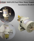 Diesel Fuel Filter Water Separator for Boats and Trucks, Copper Manual Drain Valve Upgrade, mounted and standalone views