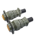 5015 MIL-C circular connector pair with olive-drab metal housing and 28-12S plug