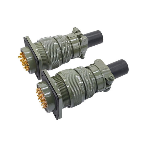 5015 MIL-C circular connector pair with olive-drab metal housing and 28-12S plug